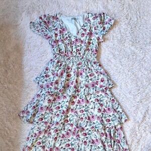 Floral Whimsical Fairy Coquette Dainty Ethereal Feminine Ruffle Tiered Dress